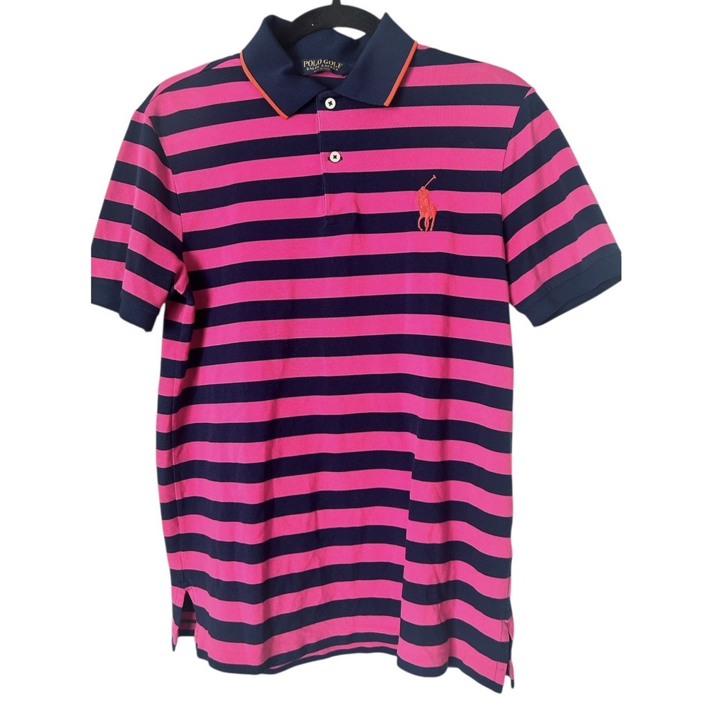 Polo Ralph Lauren Shirt Medium Striped Bold Performance Golf Preppy Big Pony